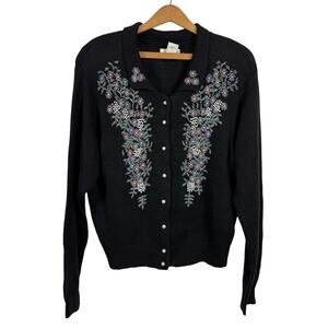 Yarnworks Women Embellished Cardigan Sweater Size Large Beaded Cottage Feminine